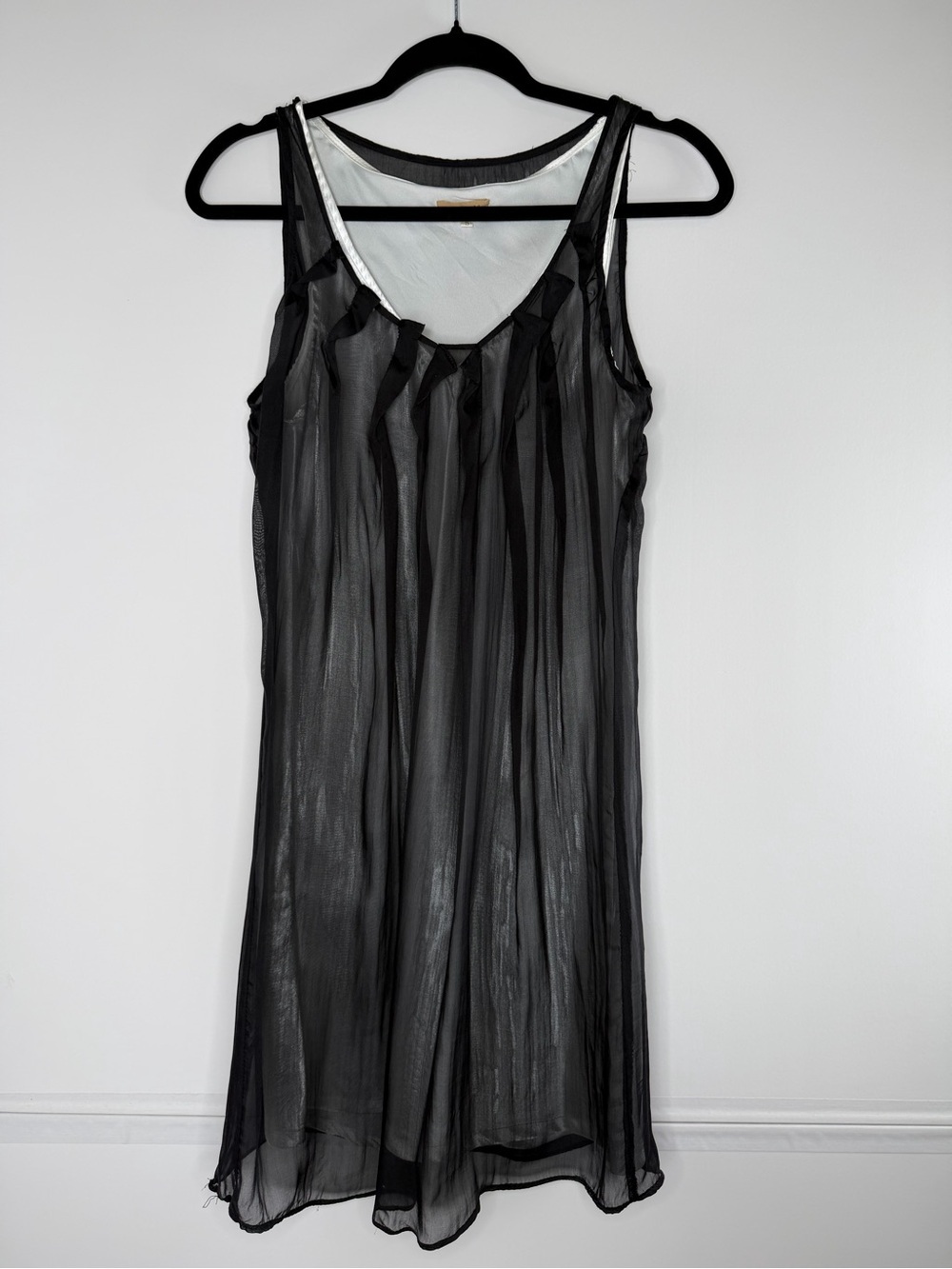 Piko 1988 Black Silk Sheer Overlay Sleeveless Shift Dress Size Small